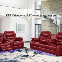 New LED Red Sofa And Loveseat Speakers,usb,subwoofer,manual Recliners