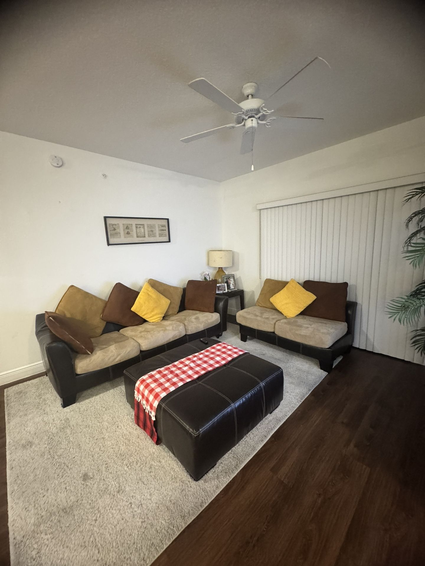 Living Room Furniture Set – Sofa, Loveseat, Ottoman, Coffee Table, Lamp & Rug