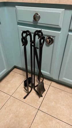 Heavy iron fireplace tool set and stand