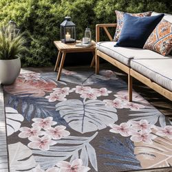 Floral Indoor Outdoor Rugs 10x14 Large Area Rug for Living Room, Patio Decor, Kitchen