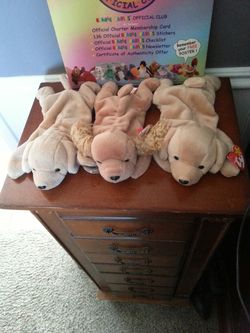 3 tan colored beanie baby dog's
