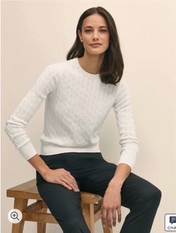 Brooks brothers Women's White Cable Knit Crewneck Sweater Large