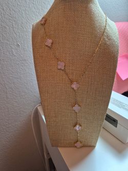 Gold Plated 14k Chain Necklace with Pink Clover Pendants