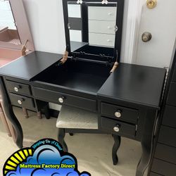 Black Vanity New Mirror Desk With Stool Medium