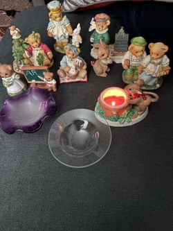 some of them are $30 $22 each. Christmas Teddies Figures Collection and glass decor Some of them are $30 $22 each.