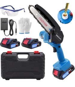 6-Inch Mini Chainsaw Cordless, Handheld Electric Power Chain Saw Mini Battery Powered Chainsaw, Automatic Oiler, Pruning Saw for Tree Trimming, Wood C
