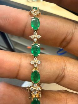 14KT Gold Bracelet W/ Natural Emerald and Diamond  43325-1
