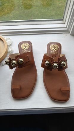 Vince Camuto Brown Leather Studded Sandals