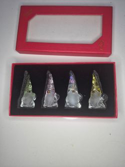 Simon Designs Crystal Christmas Gnome Set 4 Pack Iridescent Pastel Figurines NIB