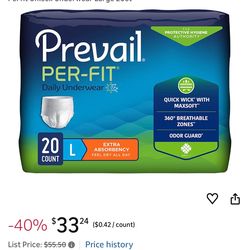 Prevail Per-Fit Daily Protective Underwear, Unisex Adult Disposable Adult Diaper for Men & Women,