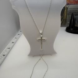 Small Elegant Cross 925 Sterling Silver 24” Cadena Y Dije De Plata
