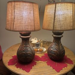 Pair Of Carved Mahogany Lamps 