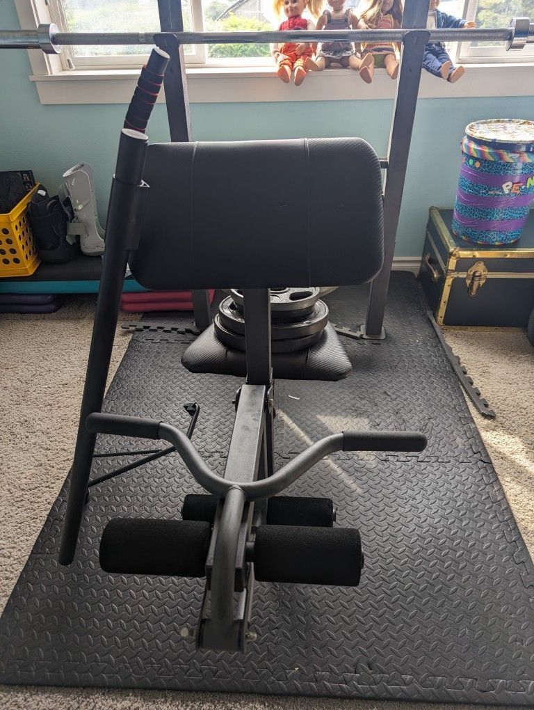 Work Out Bench And Weights, with Pull Up Bar
