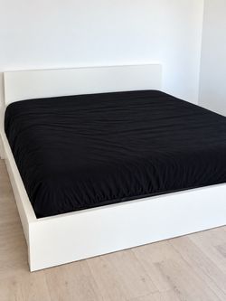 Malm White Bed Frame set with nightstand and bed