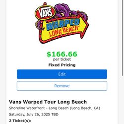 2 x (two) Warped Tour Long Beach GA Tickets