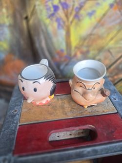 Vintage Ceramic Character Face Cups Set of 2