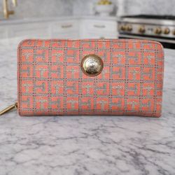 Stylish Coral & Gray Zip-Around Wallet – Great Condition