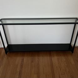 Thin Hallway Console Table Black Metal and Beveled Clear Glass Modern 