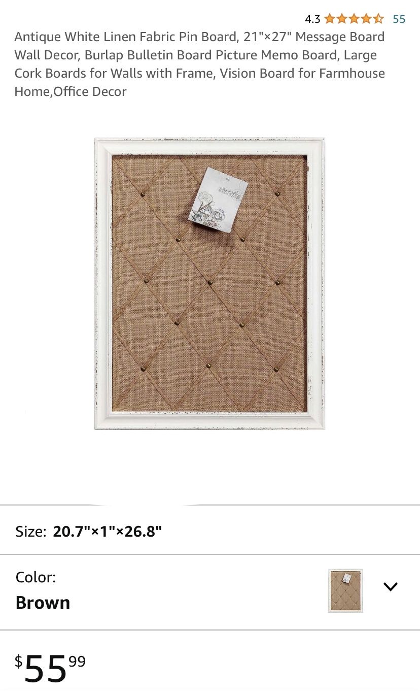 Antique White Linen Fabric Pin Board, 21"×27" Message Board Wall Decor, Burlap Bulletin Board Picture Memo Board, Large Cork Boards for Walls with Fra
