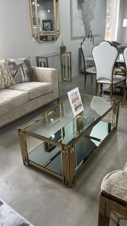 Brand New Sophisticated & Stylish Polished Gold Coffee & Console Tables