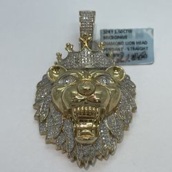 Gold Diamond Pendant Lion 10K New 