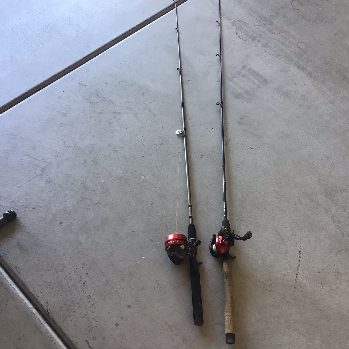 2- Fishing Rods With Reels, Zebco 404 Spincasting, Bait Casting