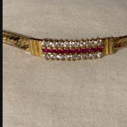 Costume 7" Gold Bracelet With Rubies And Diamonds