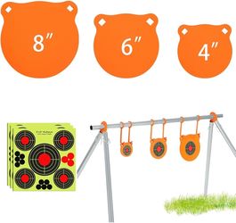 M79 $47 AR500 Steel Target Combo Set, 3/8" Gong Target Hanging Kit, Outdoor Hanging Gong Targets with 10 Pcs Paper Targets, Complete AR500 Steel Kit F