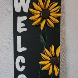 Bottle Cap Floral Art, Welcome, Sunflower