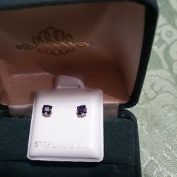 Sterling Silver 3mm Square Amethyst Cz Earrings
