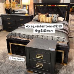 SALE! Black And Gold Queen Bedroom Set / Juego De Cuánto Color Dorado Y Negro Nuevo