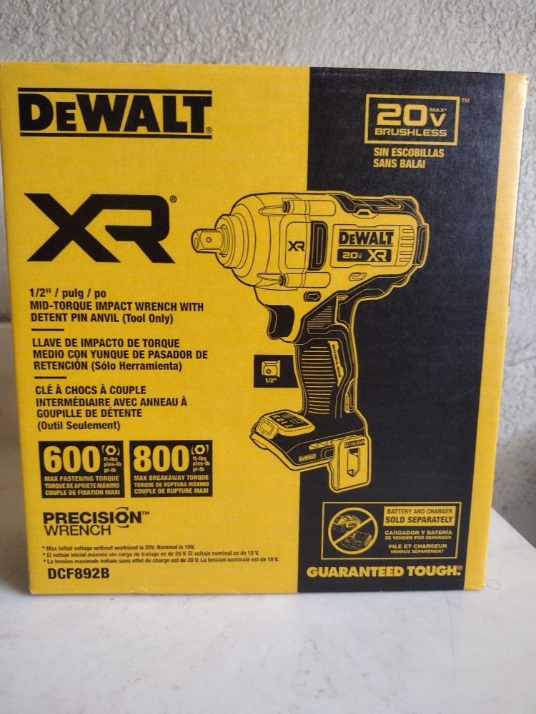 DeWalt XR 20V MAX Brushless Cordless 1/2in Mid Torque Impact Wrench. $190