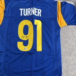 Kobie Turner Signed Autograph Cream Color Custom Jersey - Beckett Coa - LA Rams