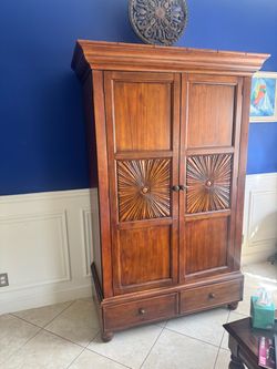 Solid Wood Armoire with Sunburst Carved Doors
