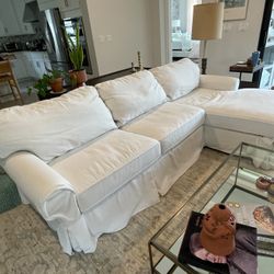 Free Pottery Barn Slipcovered Two Piece Sofa With Chaise, Down Feathers