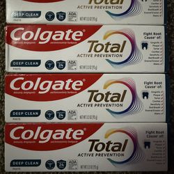 NEW Set of 4 Colgate Total Active Prevention Deep Clean Toothpaste 3.3 oz.  Fights Gingivitis, Plaque, Tartar, Cavities, Sensitivity, Enamel Erosion, 