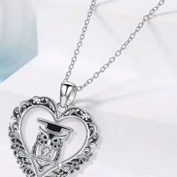 New owl with graduation Cap Sterling Silver necklace 