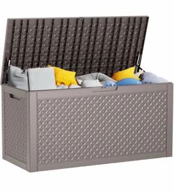 110 Gallon Deck Boxes Outdoor Waterproof, Resin Large Lockable Storage Box with Lid, Outdoor Storage Bench Patio Cushions Furniture, Garden Tools,