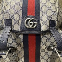 GG Supreme Monogram Medium Ophidia Double Buckle Backpack