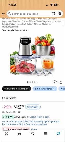 Food Processor Electric Food Chopper with Meat Grinder & Vegetable Chopper