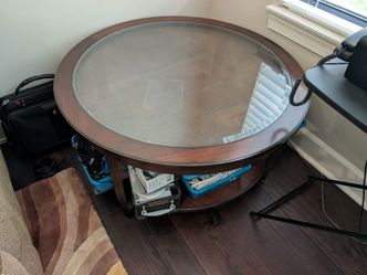 Round Wood and Glass Coffee Table