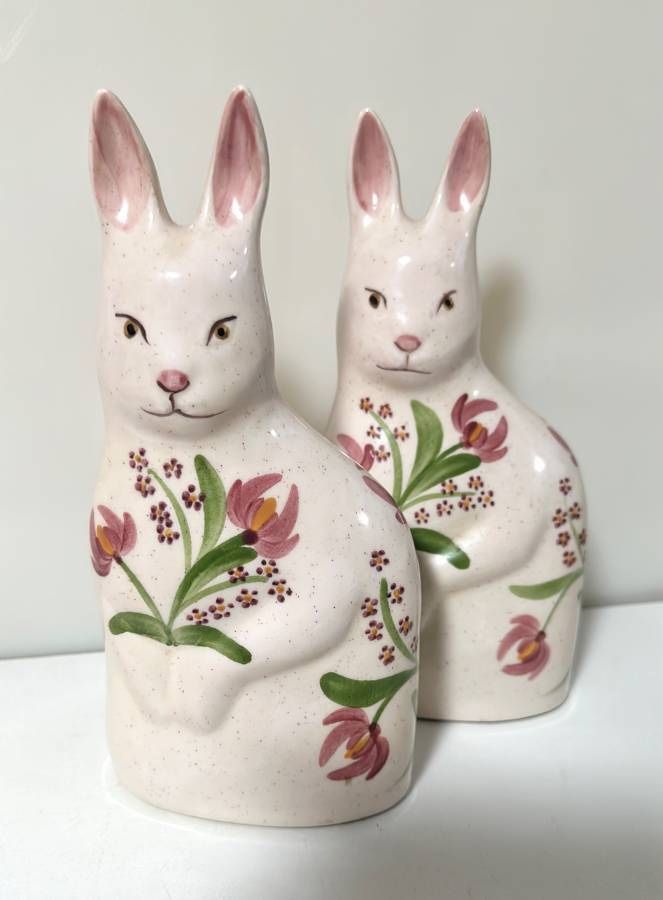 Antique Mid Century Pair Of Porcelain Rabbit Bunny Bookends Accent Decor