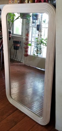 Vintage White Bamboo Mid Century Modern Floor Mirror Eames Bertoia