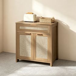 Rattan Sideboard Buffet Cabinet, Farmhouse Storage Cabinet with Adjustable Shelf, Boho Kitchen Buffet Cabinet with Drawer for Dining, Kitchen, Entrywa