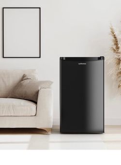 3.2 Cu.Ft Mini Fridge with Freezer, Single Door Mini Fridge, Dorm Fridge, Adjustable Thermostat, Mini Refrigerator for Bedroom, Office, Dorm, Black