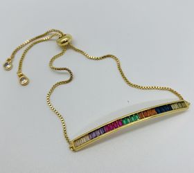 14K Gold Plated With Cubic Zirconia Colorful Bracelet Adjustable