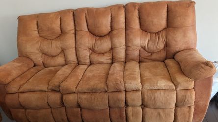 3-Seat Microfiber Sofa Caramel Brown and love seat