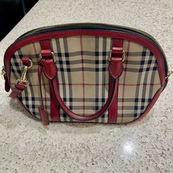 Burberry Red/Beige Horseferry Check Canvas and Leather Small Orchard Bowling Bag