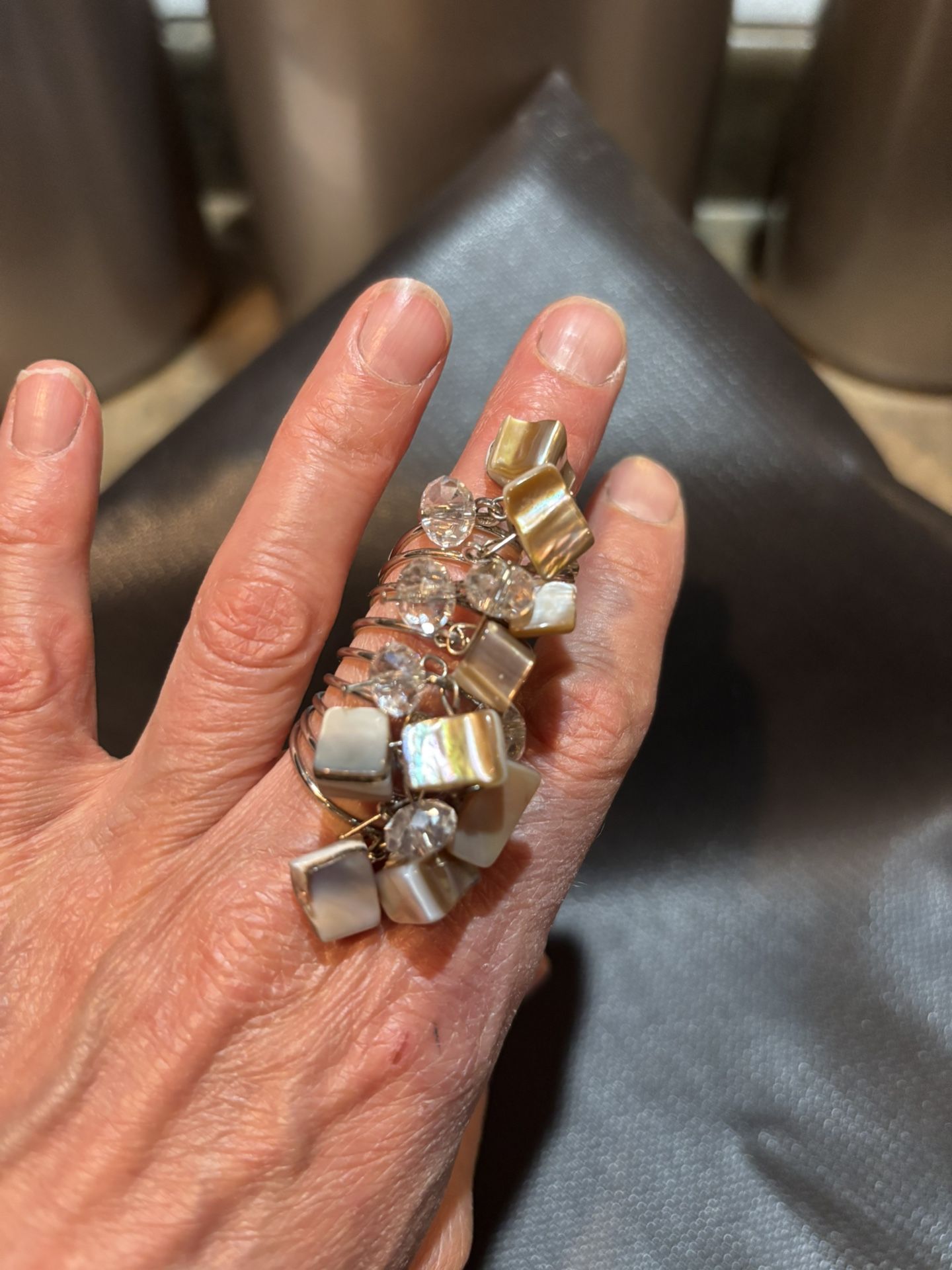 Beautiful and fun beaded natural colors Ring. Size 7.5. So unique. Statement ring