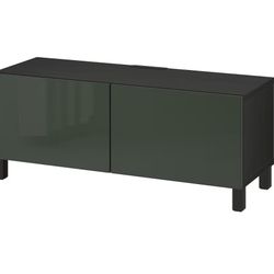 2 TV benches with doors, black/ dark olive-green $200 Each